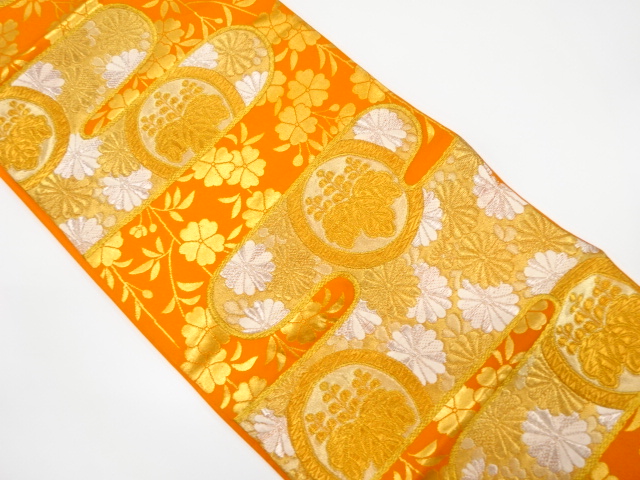 アンティーク　ヱ霞に桐・菊模様織り出し袋帯（材料）